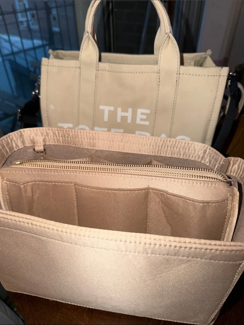 Marc Jacobs Canvas The Tote Bag in Beige with Black Strap